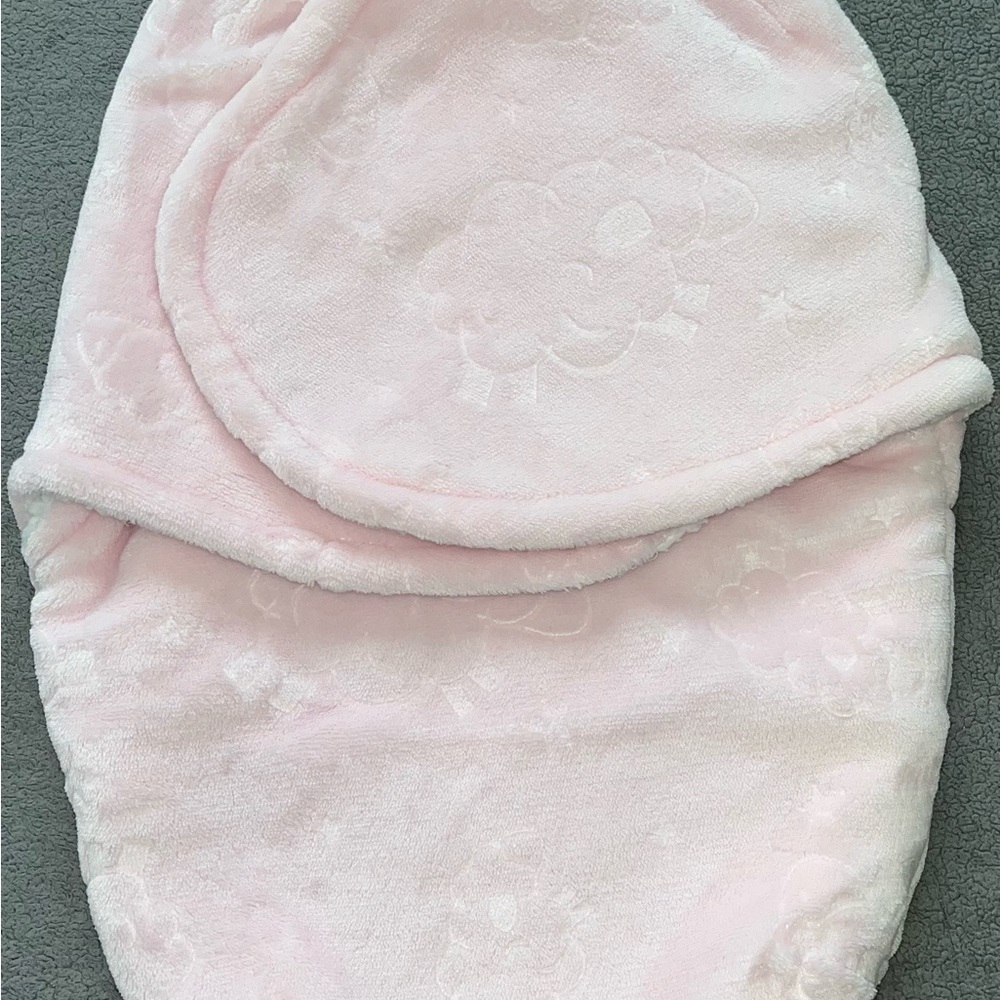 Soft Pink Plush Baby Swaddle Blanket With Velcro Closure